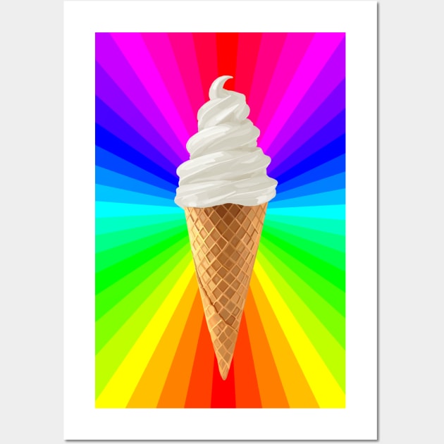 Rainbow Fluorescent Vanilla Ice Cream Cone Wall Art by Art by Deborah Camp